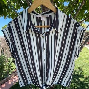 Forever21 | Striped Front Tie Button Down Collar Blouse